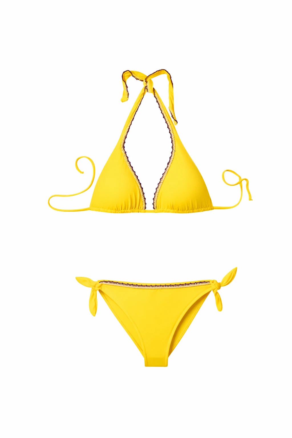 Bikini Miami Chris Cerf tessuto Microfibra Giallo ricamo uncinetto viola giallo