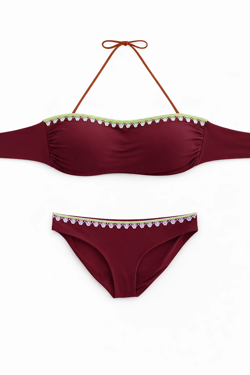 Bikini Linosa Chris Cerf tessuto microfibra bordeaux ricamo crochet